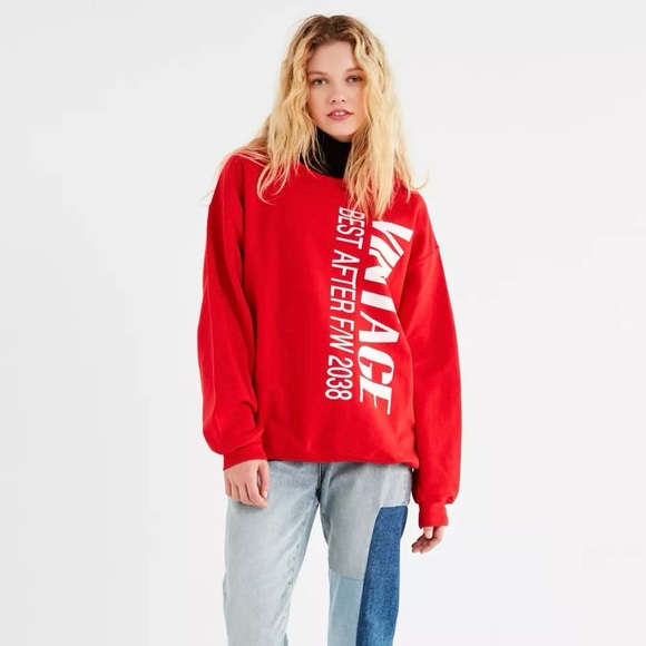 Like New‼️UO Urban Sophistication Future Vintage Crew Neck Sweatshirt, Red, Sz S - Picture 2 of 15